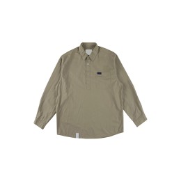 Personally designed khaki long-sleeved shirt, half-cut shirt placket, rounded hem, fashionable shirt R426 Personally designed khaki long-sleeved shirt, half-cut shirt placket, rounded hem, fashionable shirt R426